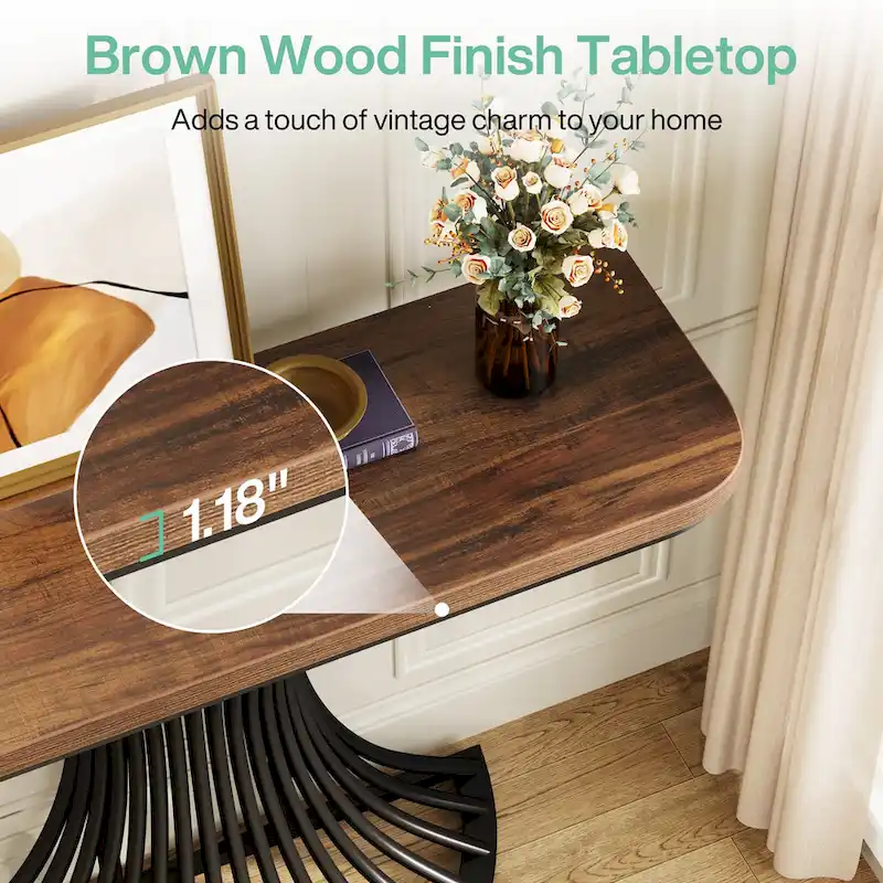 39-Inch Industrial Console Entryway Table Small Sofa Accent Table with Geometric Metal Base - 39.37 (L) x 11.8 (D)