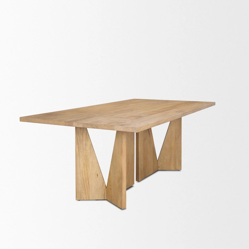 Tarro 84  Rectangular Light Brown Wood w/ Geometrical Base Dining Table - 84.0L x 42.0W x 30.0H