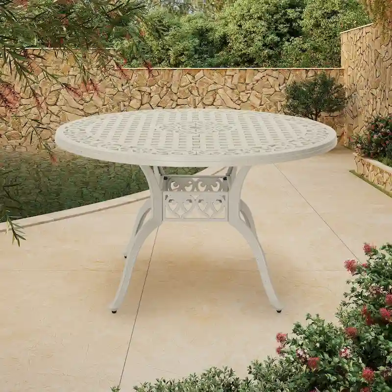 Clihome 47 Cast Aluminum Patio Round Dining Table in Bronze