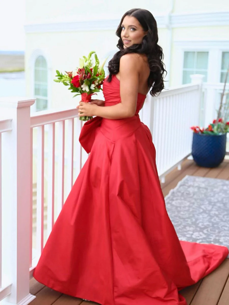 A-line Strapless Taffeta Long Prom Dress With Slit