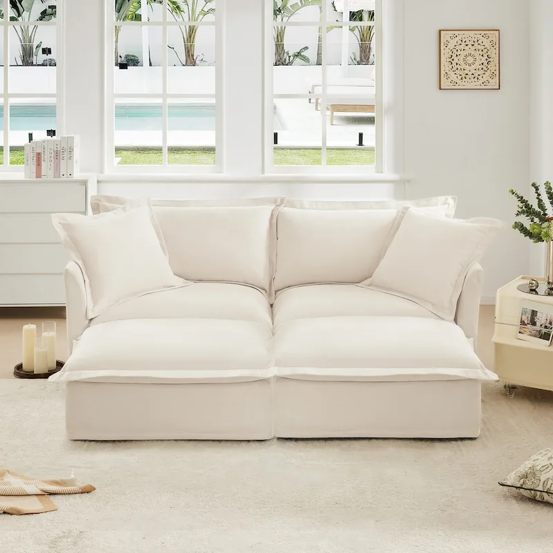 83.4 Chenille 2-Seater Sectional Sofa with Ottomans