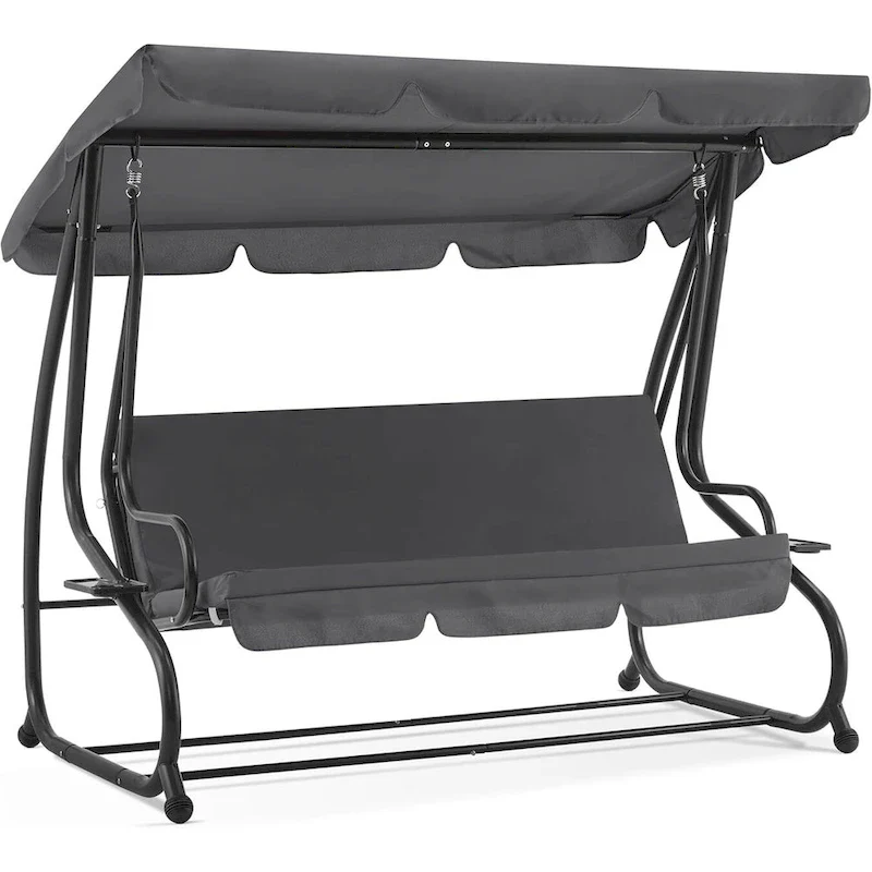 MCombo3 Seat Patio Swing Chair, Outdoor Swing with Adjustable Canopy, Weather Resistant Steel Frame