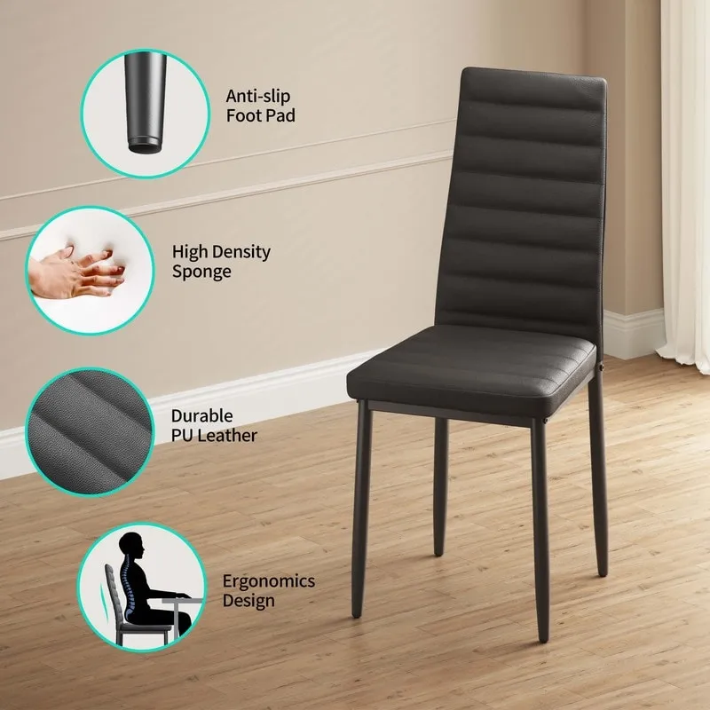 5 Pieces Glass Dining Table Set, 4 Person Modern Home Kitchen Chairs with High Back PU Leather Dining Chairs