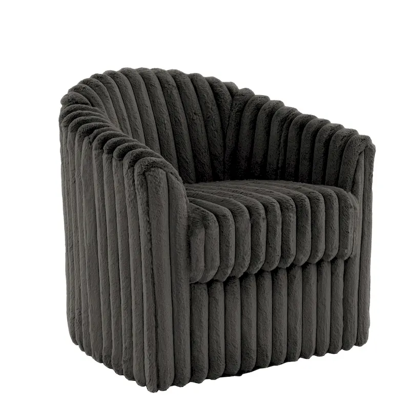 Faux Rabbit Fur 360-Degree Swivel Barrel Accent Chair