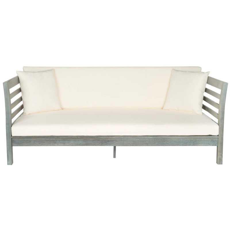 SAFAVIEH Outdoor Living Malibu Ash Grey/ Beige Acacia Wood Cushioned Daybed - 39