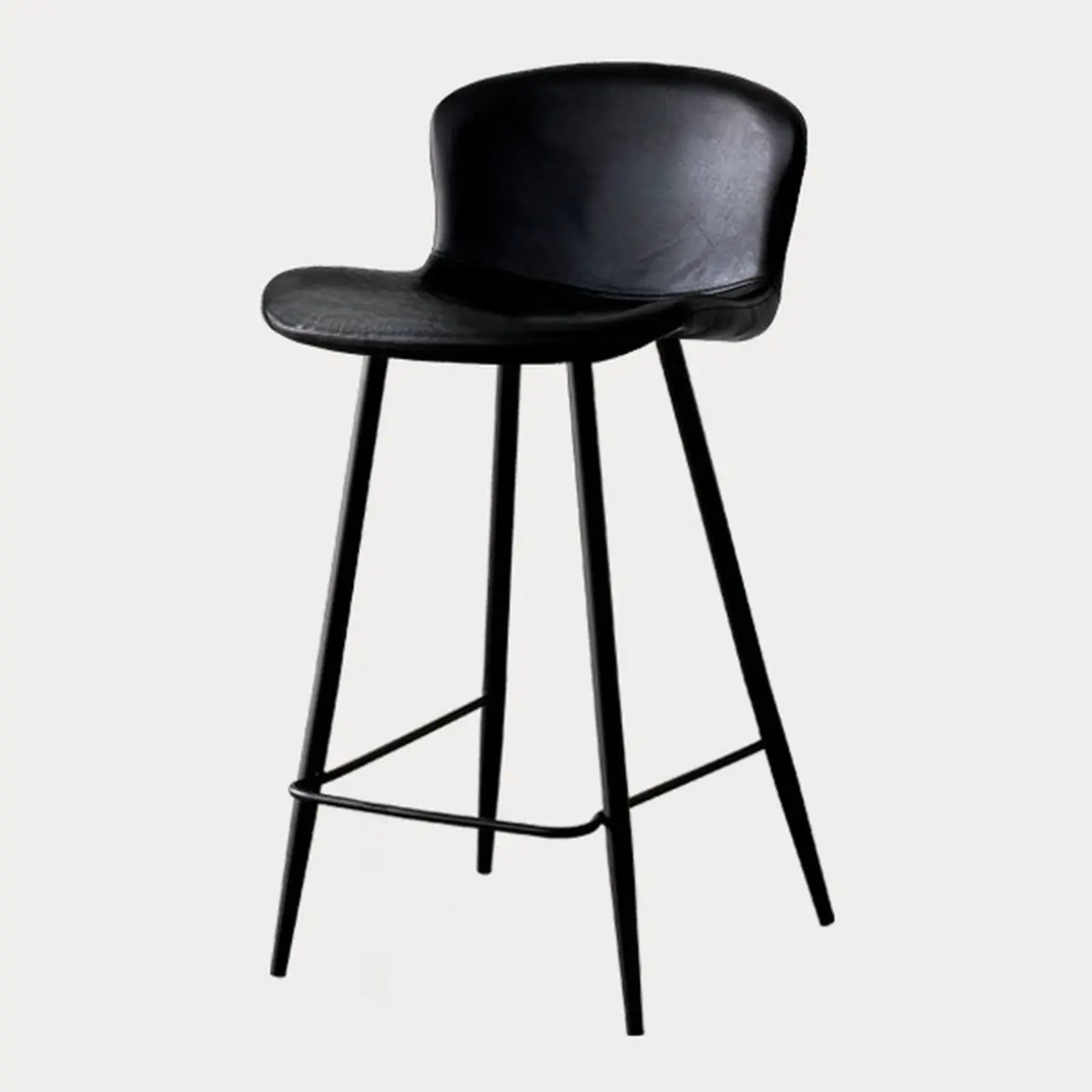 Mid-Century Modern Leather Bucket Bar Stools with Low Back