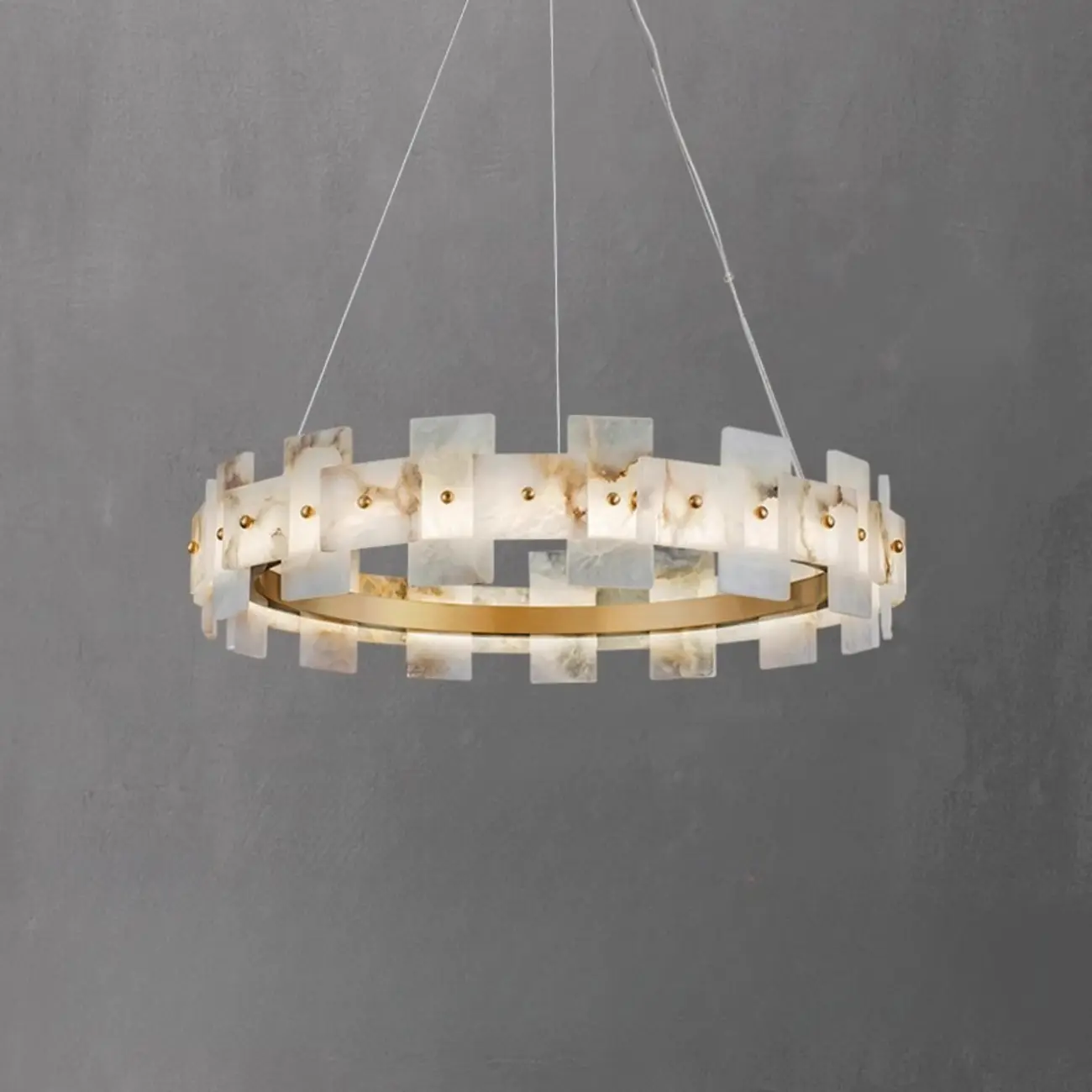 Geometric Gold-White 1-Tier Stone LED Chandelier