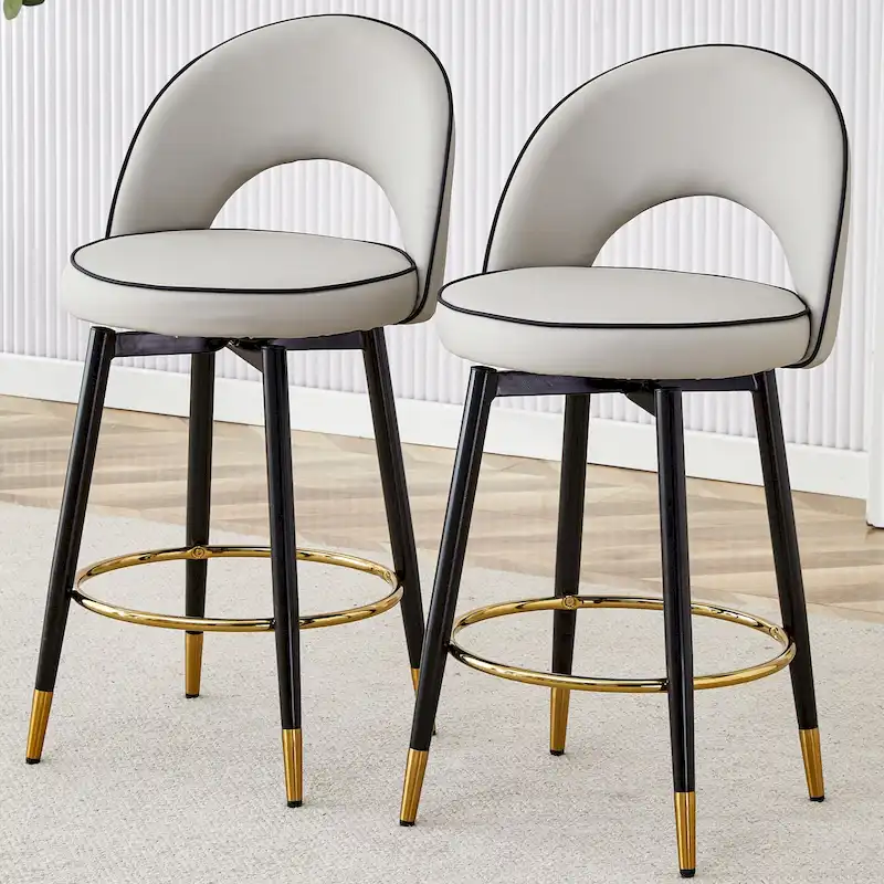Modern Swivel Bar Stools with PU Cushioned Backrest Metal Legs, for Dining Room Living Room and Patio
