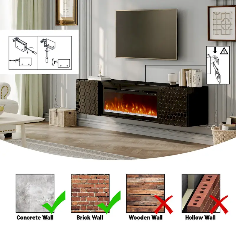 67 MDF Wall Mounted TV Stand with 36 Electric Fireplace