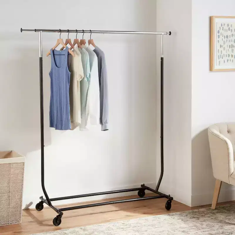 Heavy Duty Garment Rack - Brightroom™: Metal Frame, Rolling Clothing Storage, 101.2 lb Capacity, 75.39" Width, Black