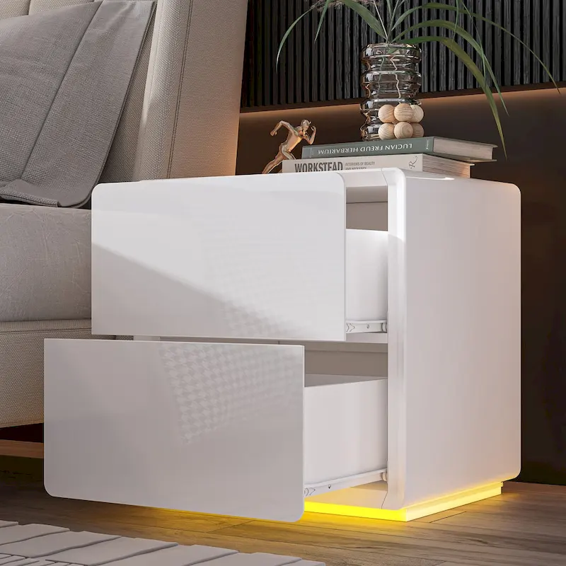 LED Nightstand White Modern Nightstand LED Night Stand Bedside Table