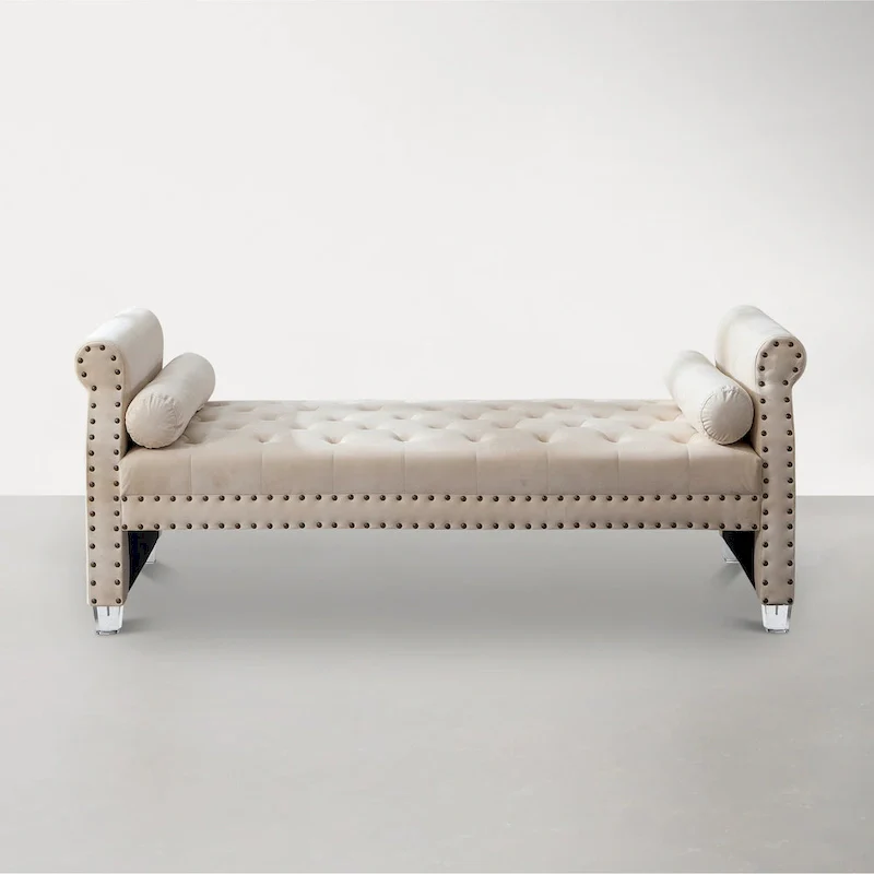 Rolled Arm Tufted Chaise Lounge – Grey / Navy Blue / Pink / Beige, 1-Seat