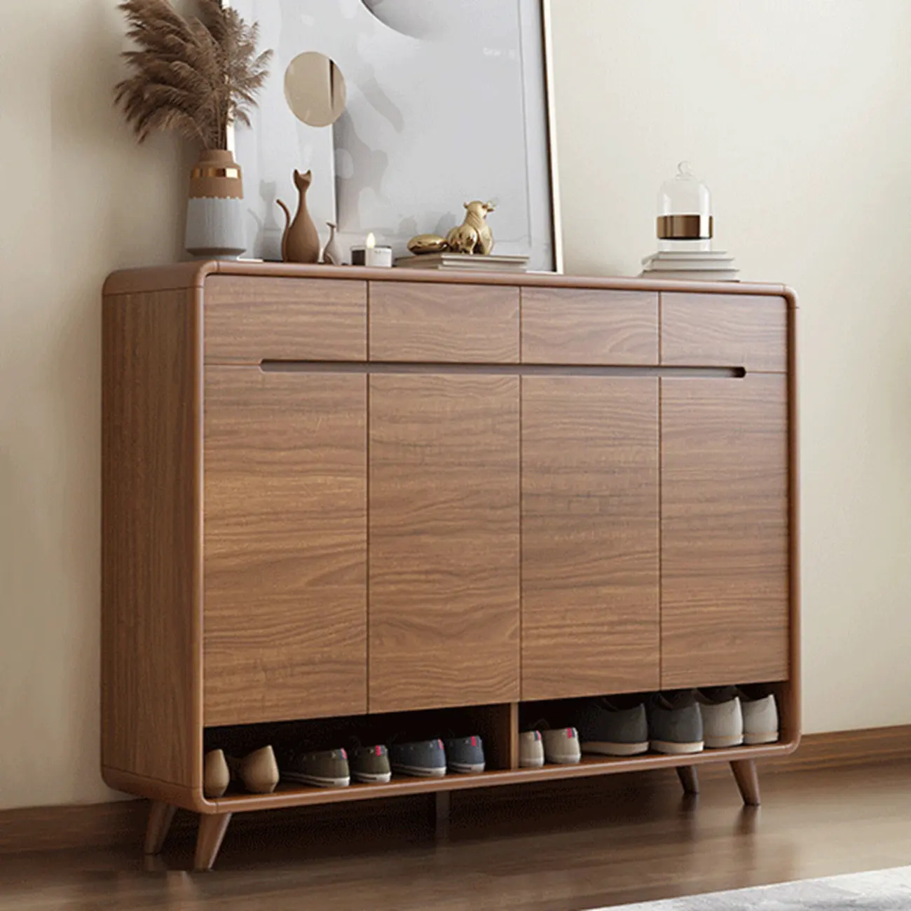Modern Wood Hallway Shoe Cabinet with Drawers