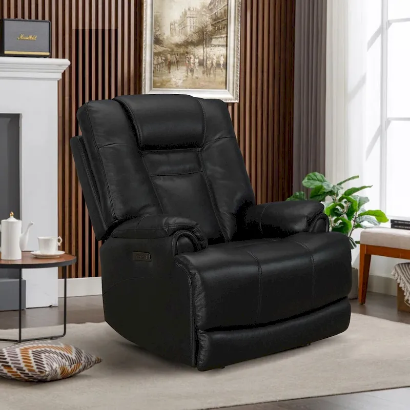 Top Grain Leater Black Zero Gravity Power Recliner With Adjustable Headrest Extendable Footrest