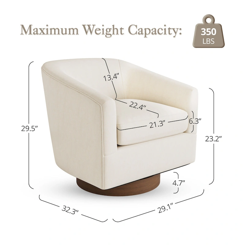 LUE BONA Modern Living Room Armchair Upholstered Wooden Barrel Swivel Accent Chair