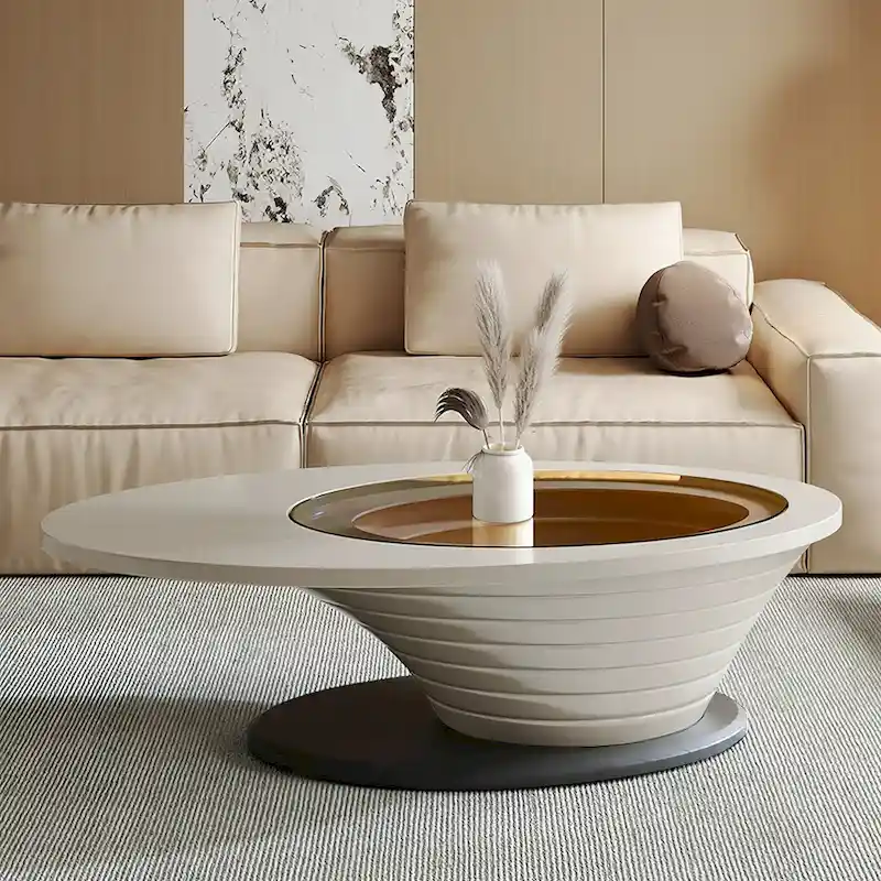 Gray Base Oval Tempered Glass Coffee Table – Modern Minimalist