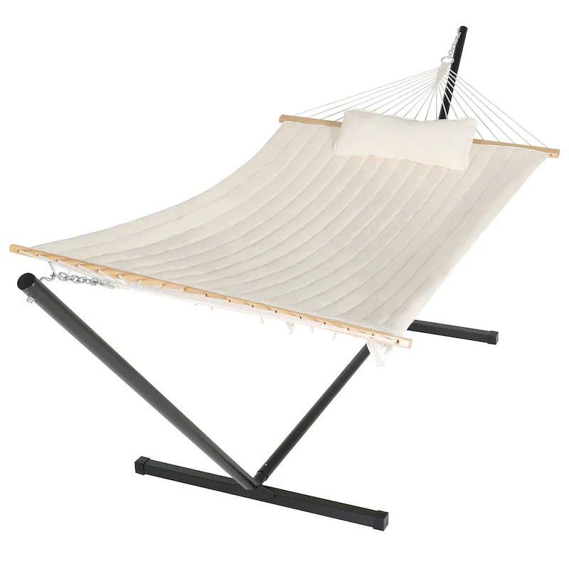 VEIKOUS 12 ft. Quilted Camping Portable Hammock with Stand and Detachable Pillow for 2-Person
