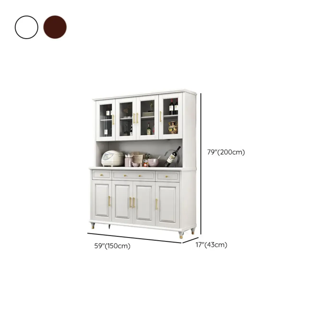 Kitchen Wooden White Cabinet Sideboard Built-in Wine Rack