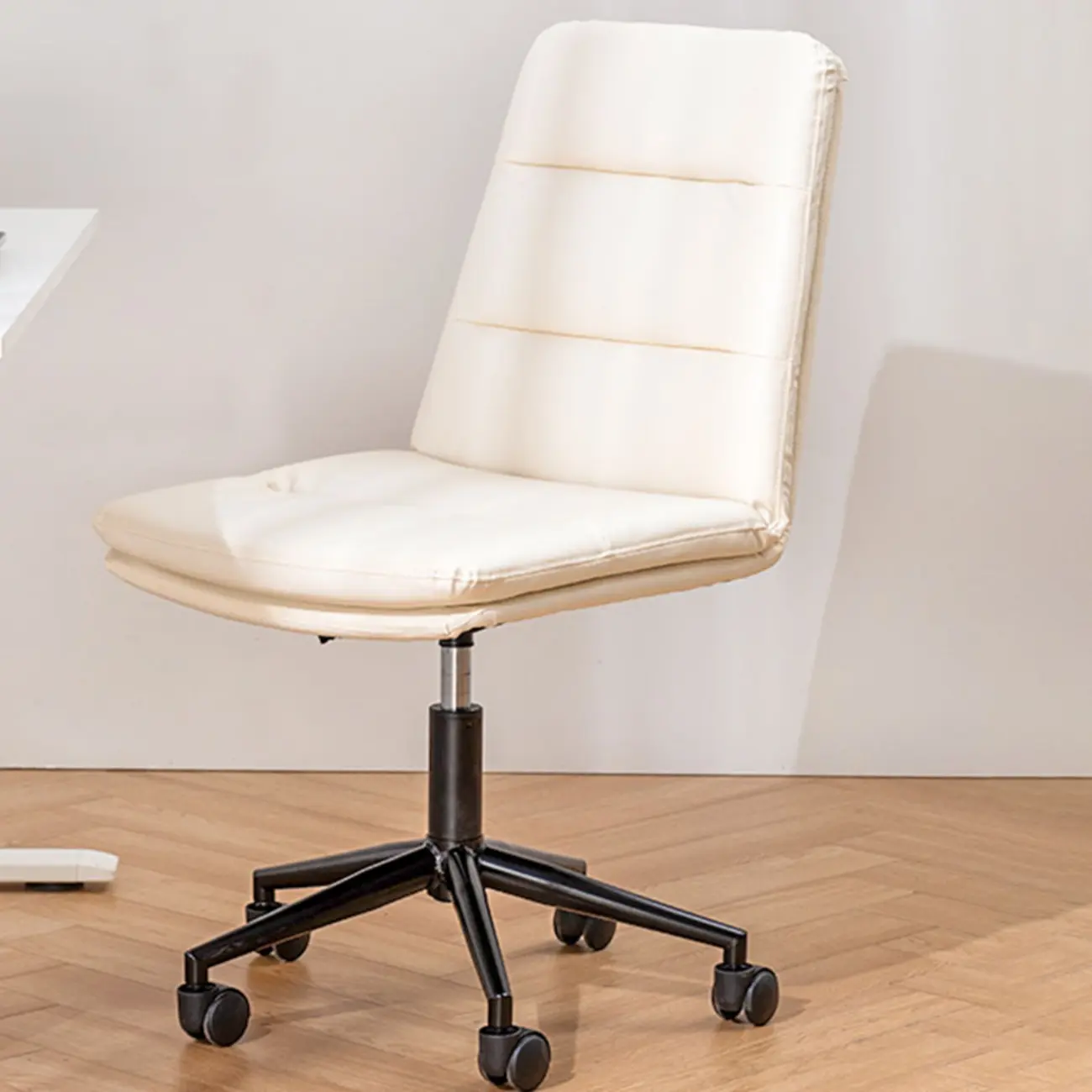 Elegant White Leather Ergonomic Swivel Office Chair