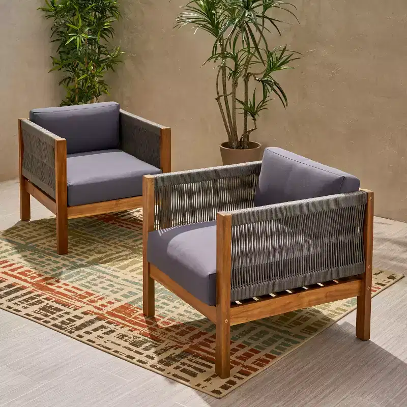 Christopher Knight Home Laurel Outdoor Acacia Wood and Rope Club Chair with Cushions
