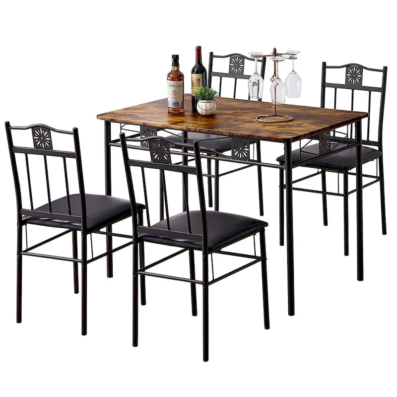 VECELO 3/5-piece Mid-century Dining Table Set with Upholstered Chair