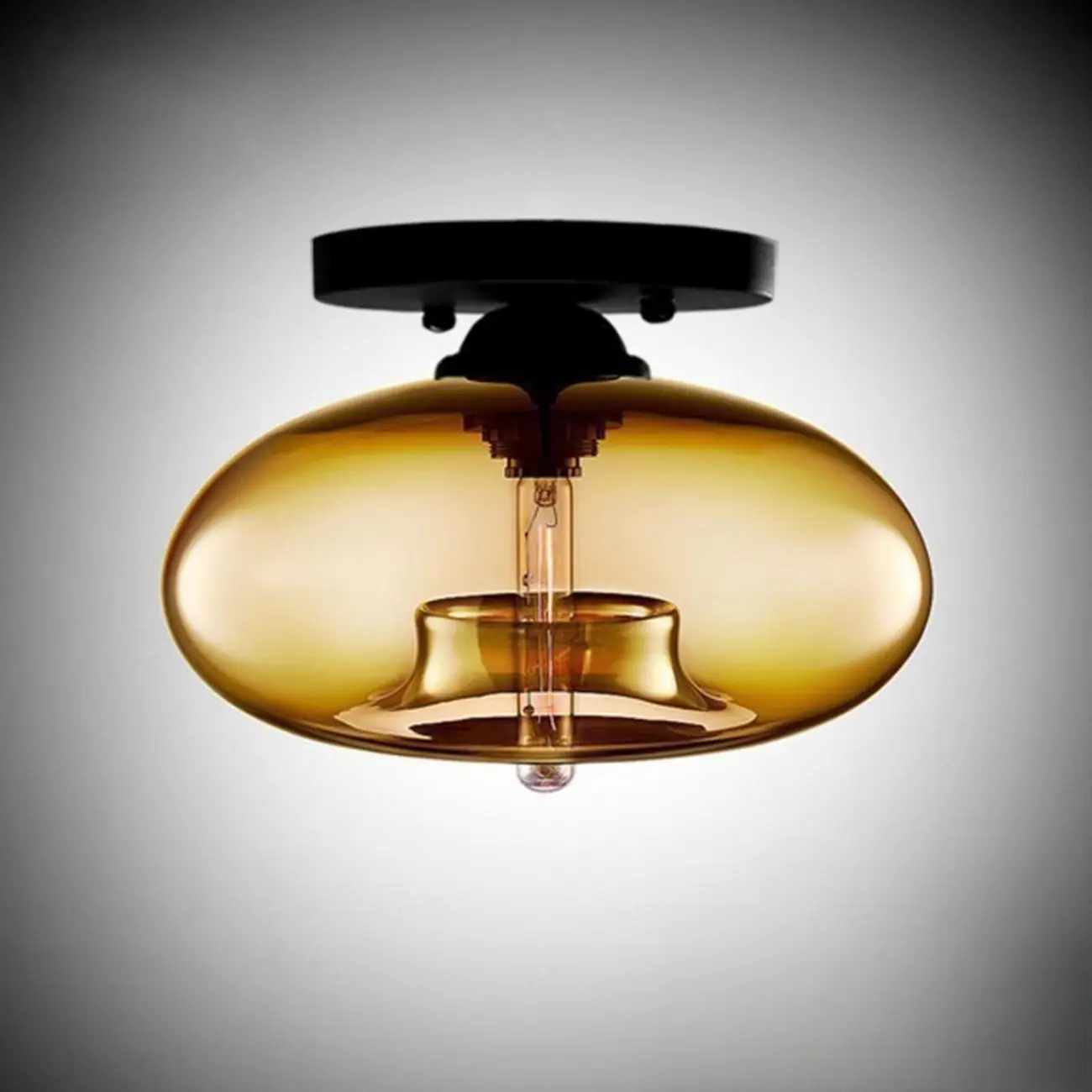 Clear Glass Drum Shade Industrial Semi Flush Mount Light