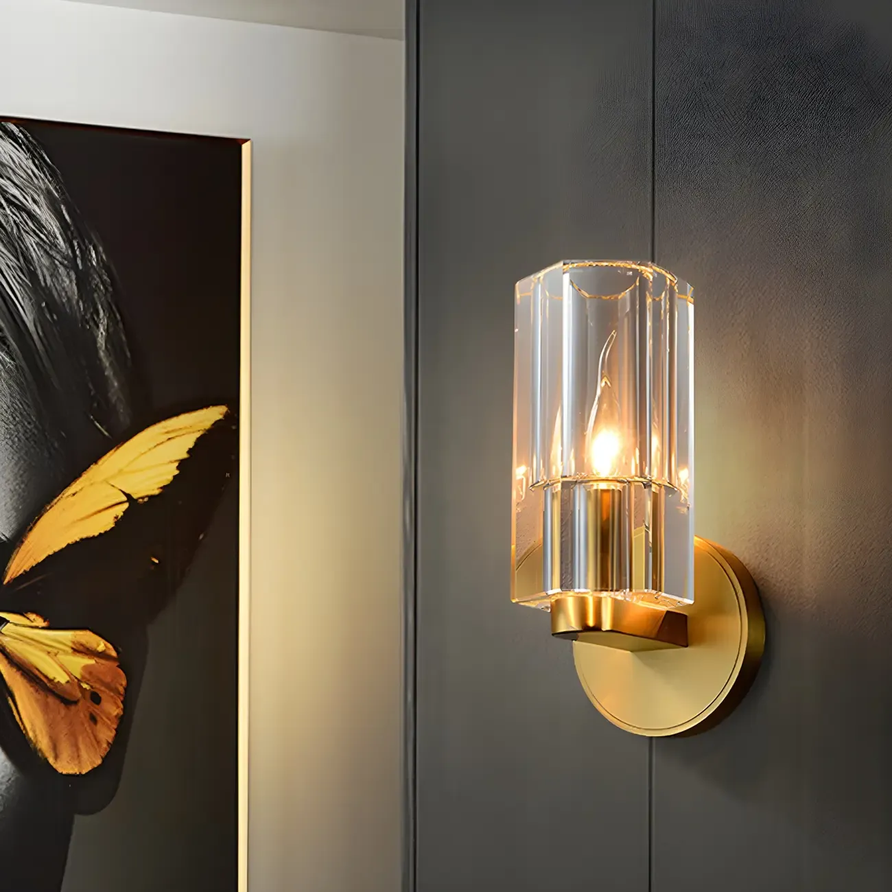 Mini Modern Elegant Gold Up Crystal Cylinder Vanity Light