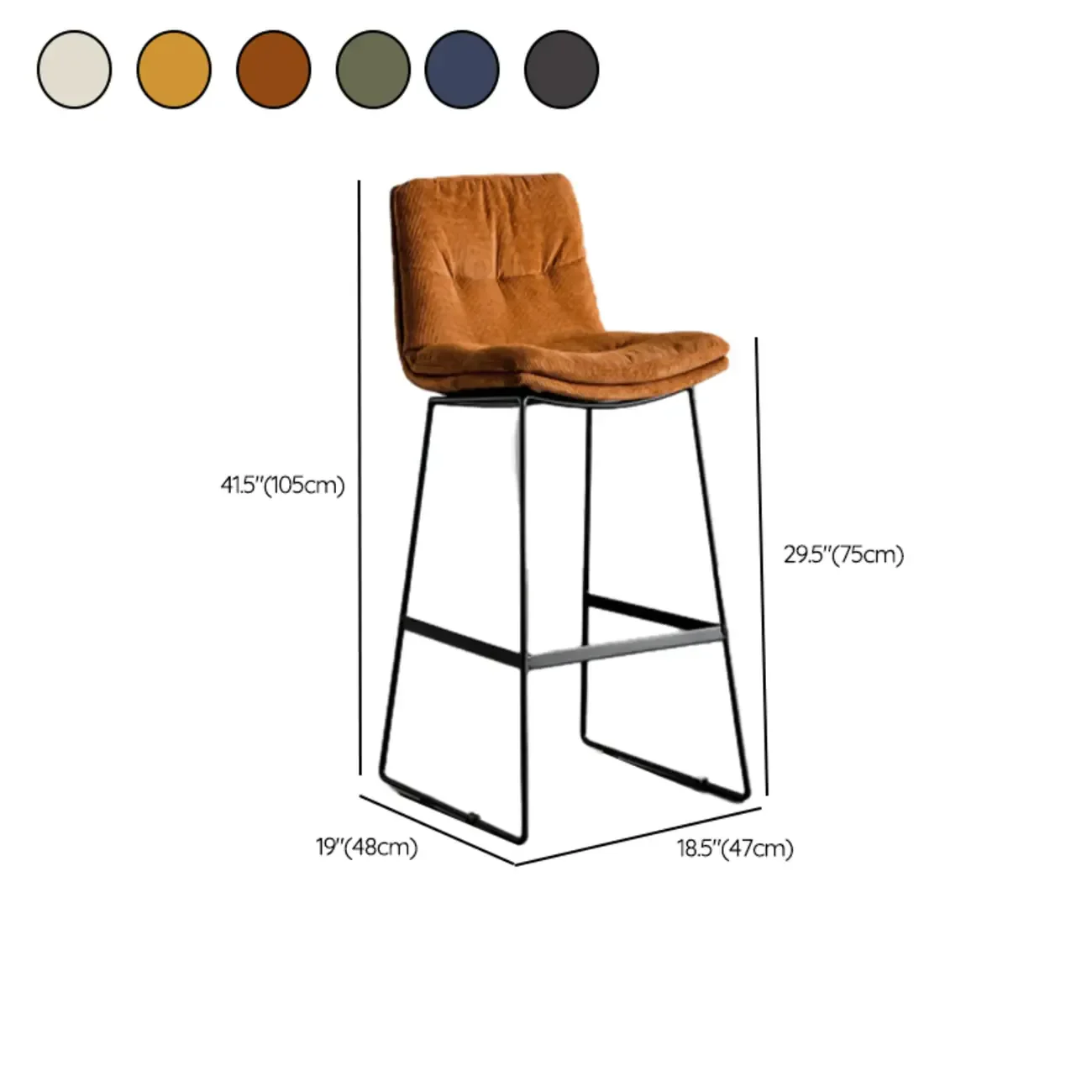 Modern Upholstered Low Back Metal Sled Bar Stools