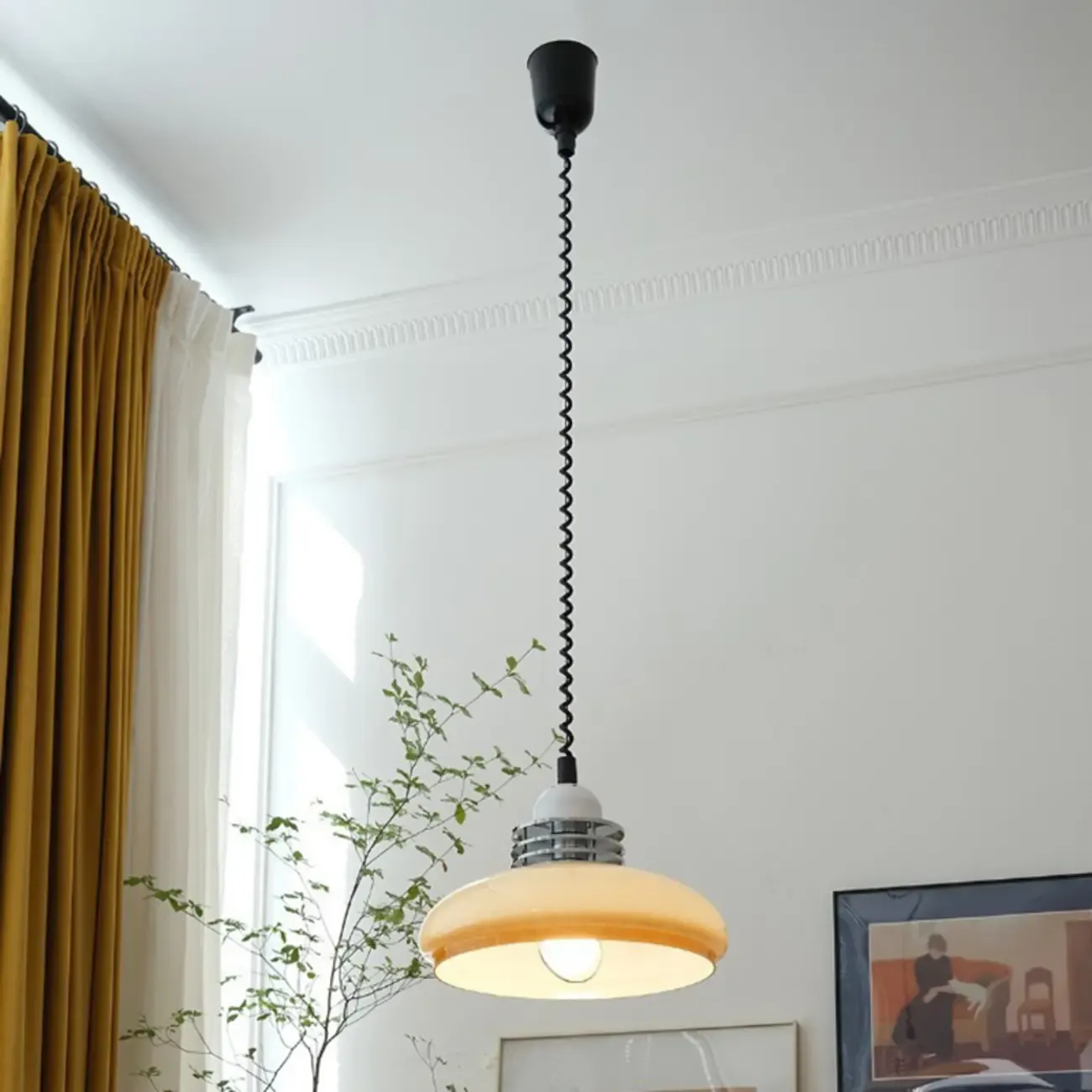 Beige Round Glass Vintage Kitchen Pendant Lighting