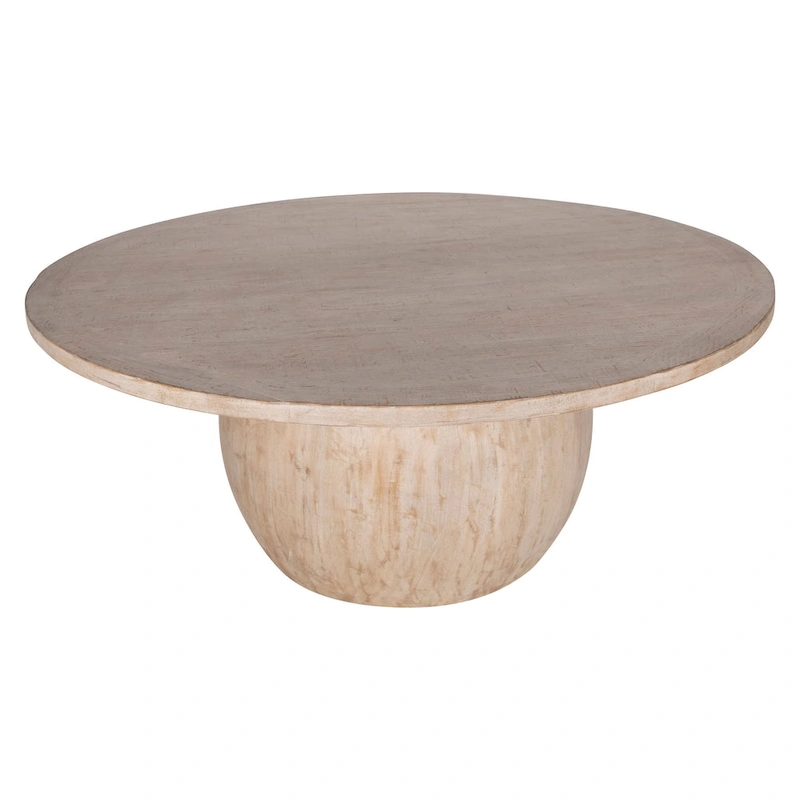 Sophia 72 Round Reclaimed Pine Modern Dining Table with Ball Pedestal Base