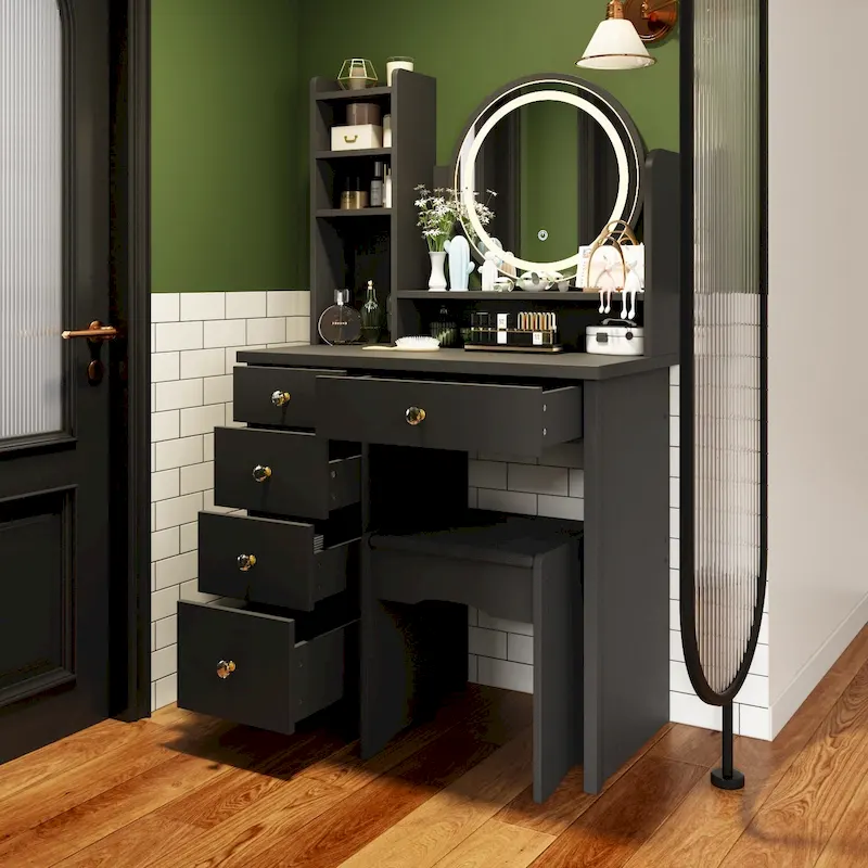Makeup Vanity Dressing Table, Vanity Mirror with Lights and Table Set - 52H