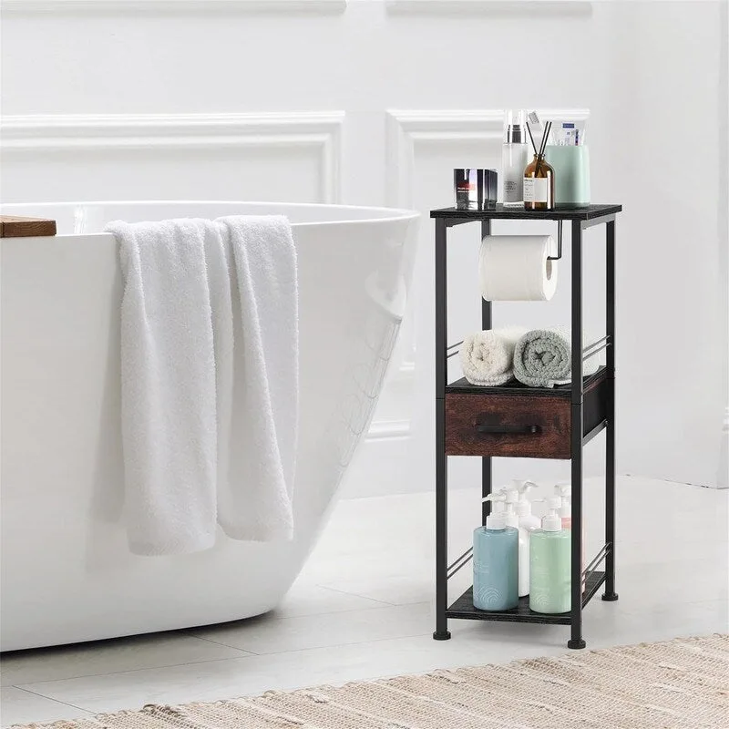 Rustic Brown & Black / Black & Rustic Brown 3-Tier Bathroom Storage Shelf, 2-Person