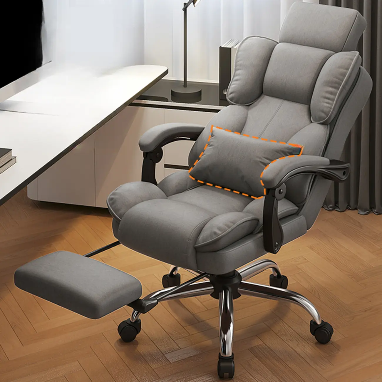 Ergonomic Brown Leather Reclining Office Chair