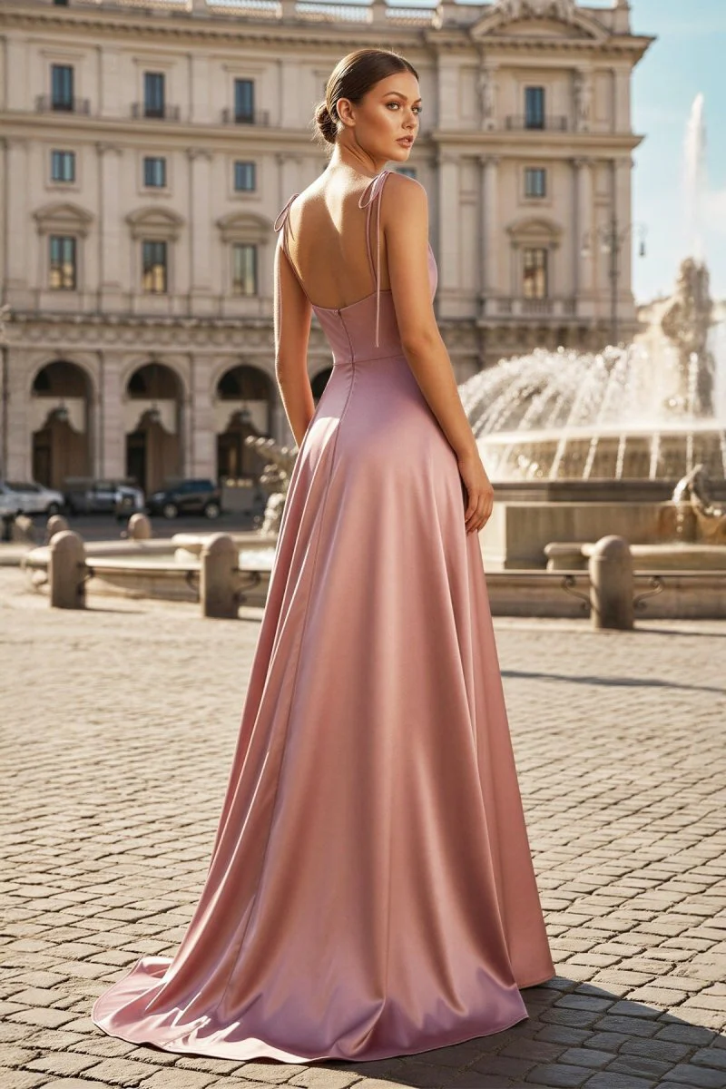 Sweet A-line Cowl Neck Silk Long Prom Dress