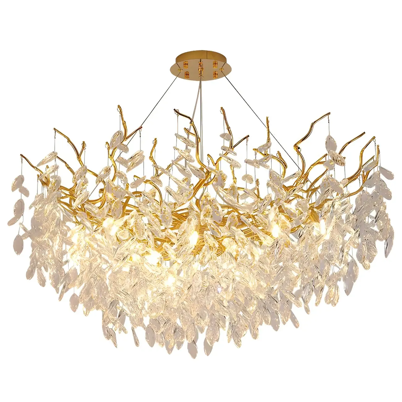 Elegant Gold Branch Crystal Chandelier Adjustable Height