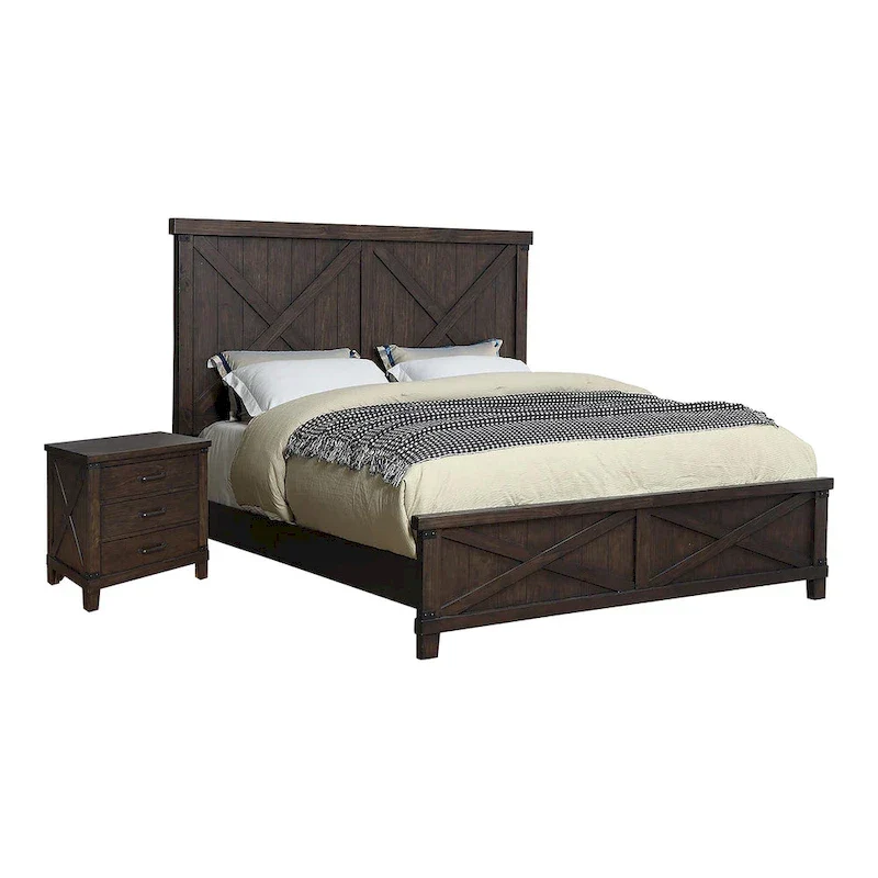 Epona Rustic Dark Walnut Wood 2-Piece Panel Bed and Nightstand Set by The Gray Barn