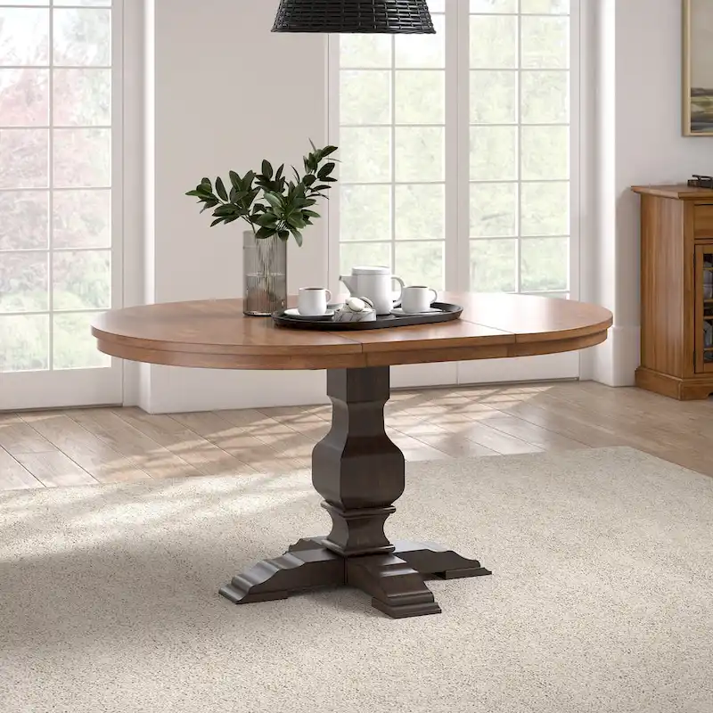 Two-Tone Oval Solid Wood Extending Dining Table