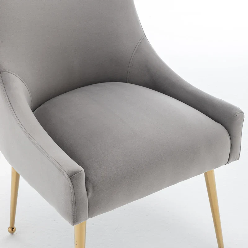 Velvet Upholstered Armless Dining Chair with Gold Metal Legs – Beige / Green / Black / Navy / Grey