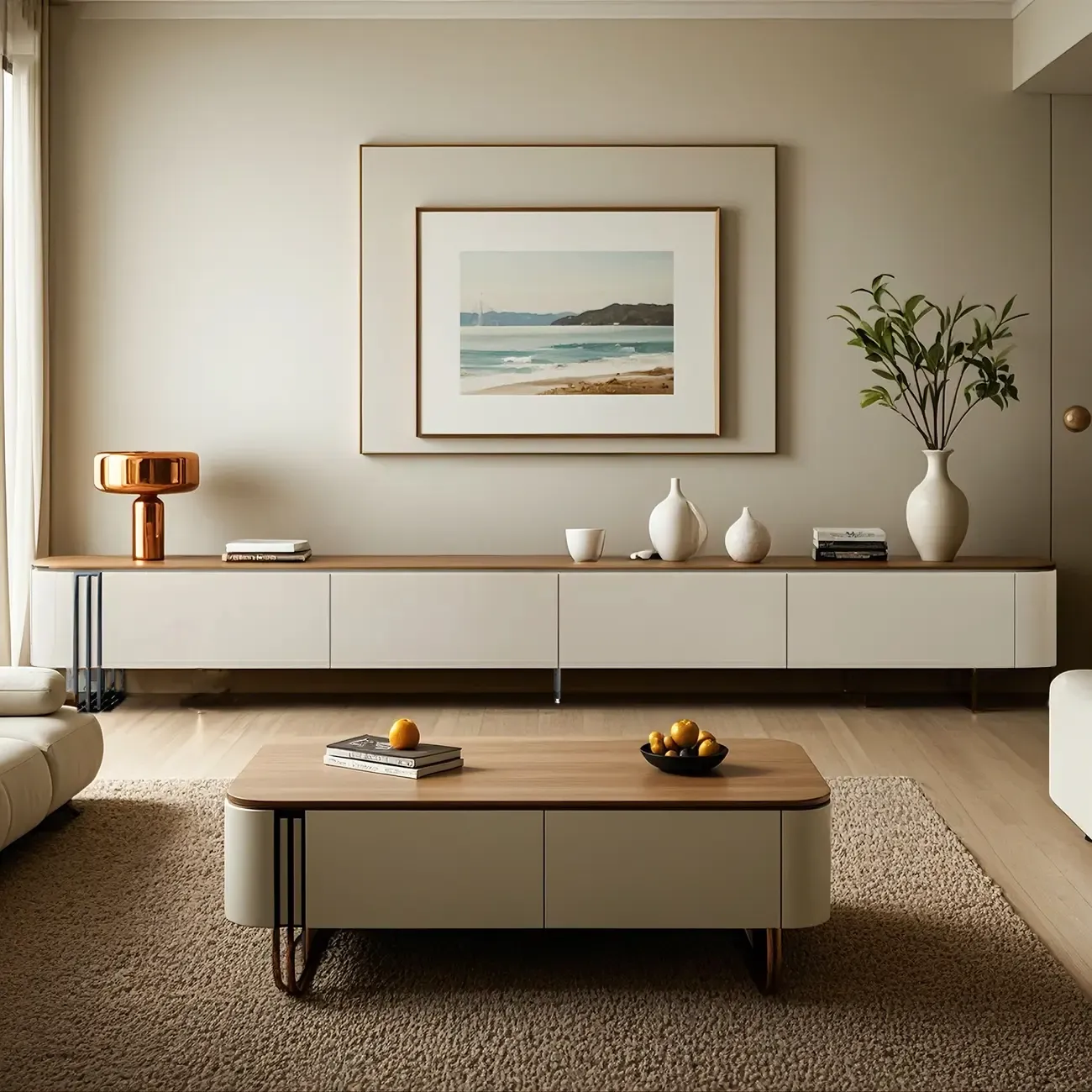 71 White Modern Wood Long TV Stand with 4-Drawers Storage