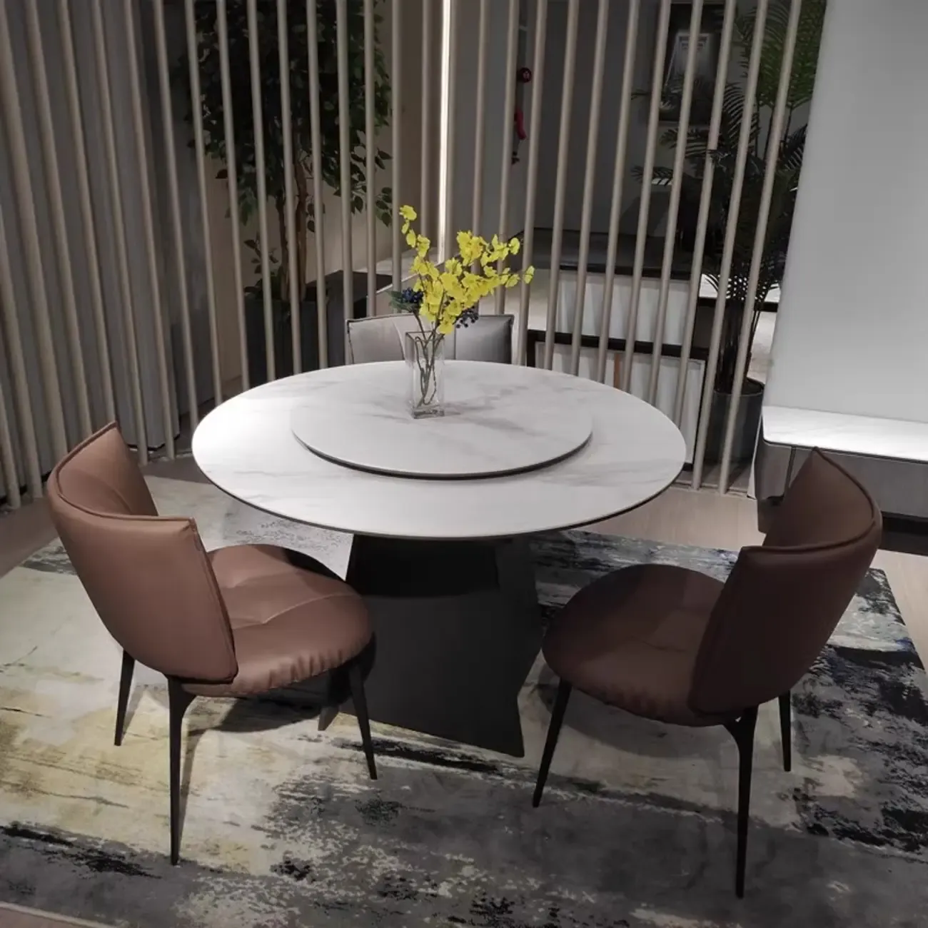 Modern Leather Low Back Dining Chair with Metal Legs