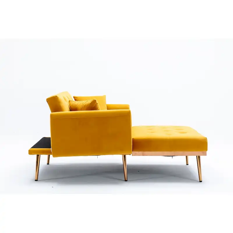 Velvet Upholstered Tufted Living Room Sleeper Sofa Chair With Rose Golden feet