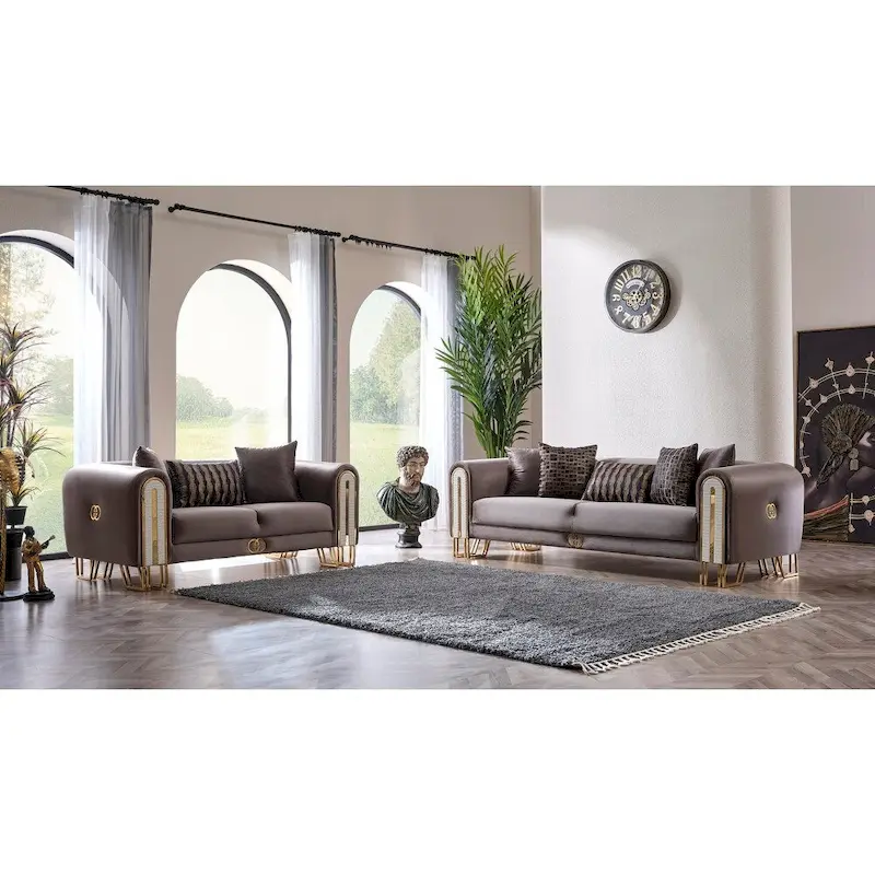 Kamelya 2-Pieces One Sofa One Loveseat Living Room Set, Metal Leg, Pillow Back