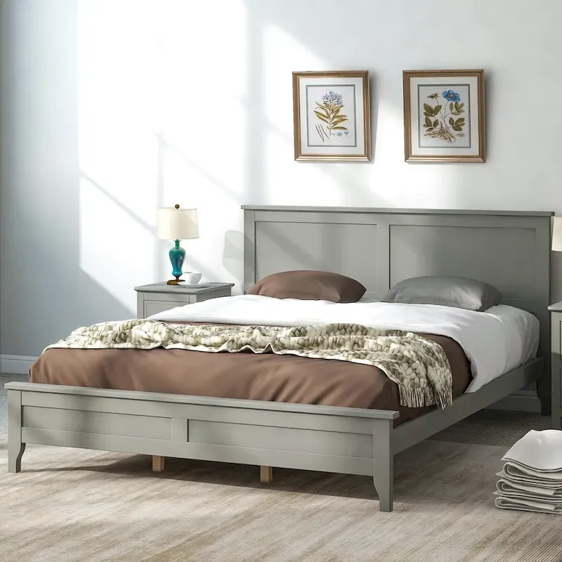 Modern Solid Wood Queen Platform Bed