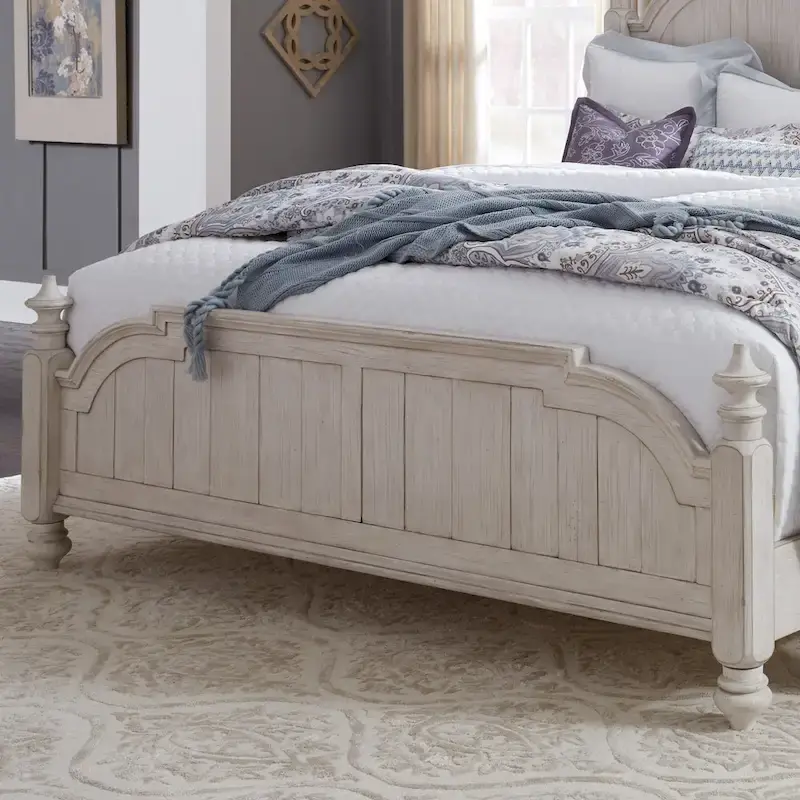 Farmhouse Reimagined Antique White with Chestnut King Poster Bed