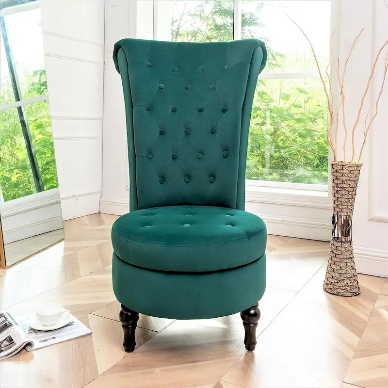 Velvet High Back Vanity Chair - Multiple Colors, Tufted Design, Single Seat