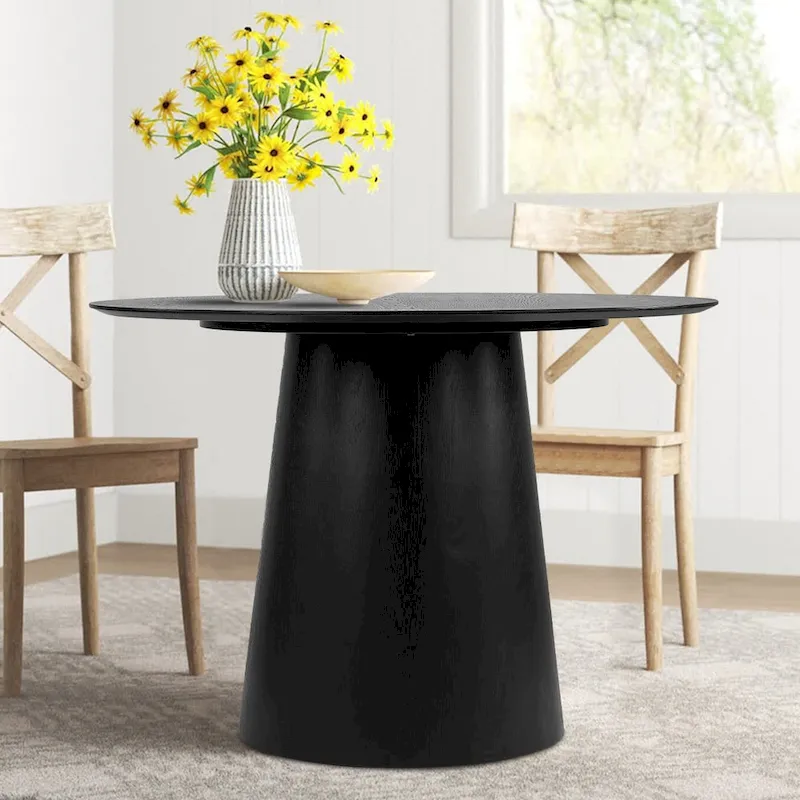 Round Pedestal Dining Table - Black/Natural, White Oak Veneer, Seats 4