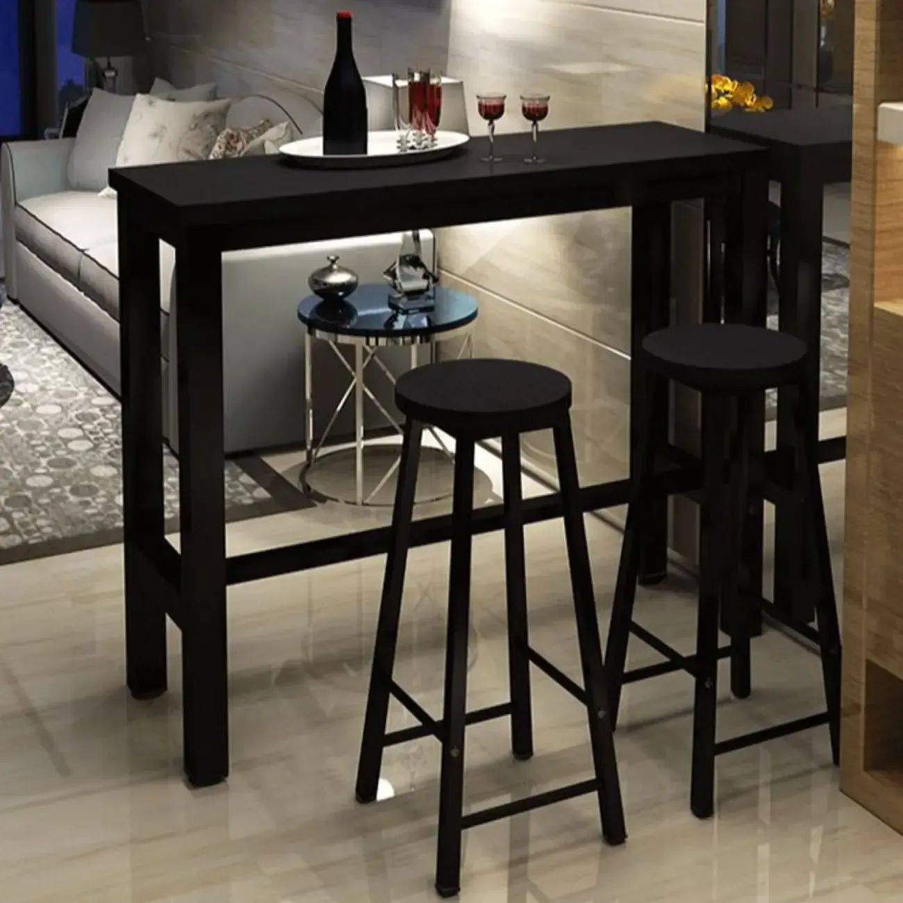 Modern Bar Table with Wood Top and Metal Legs