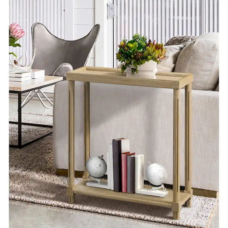 Narrow Side Tables, Set of 2, Distressed Oak