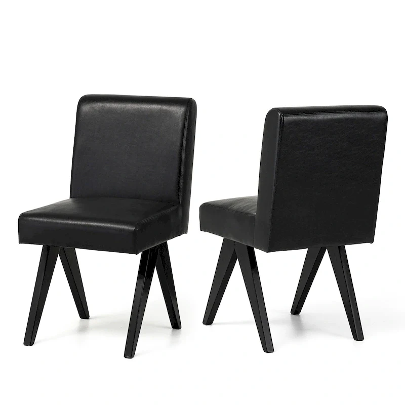 Glitzhome Set of 4 Faux Leather Upholstered Side Dining Chairs with V-shaped Wood Legs