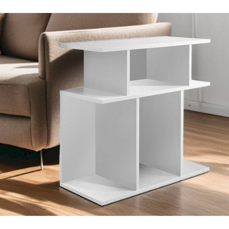 24 White Wood End Table With Six Open Shelves - 11.75